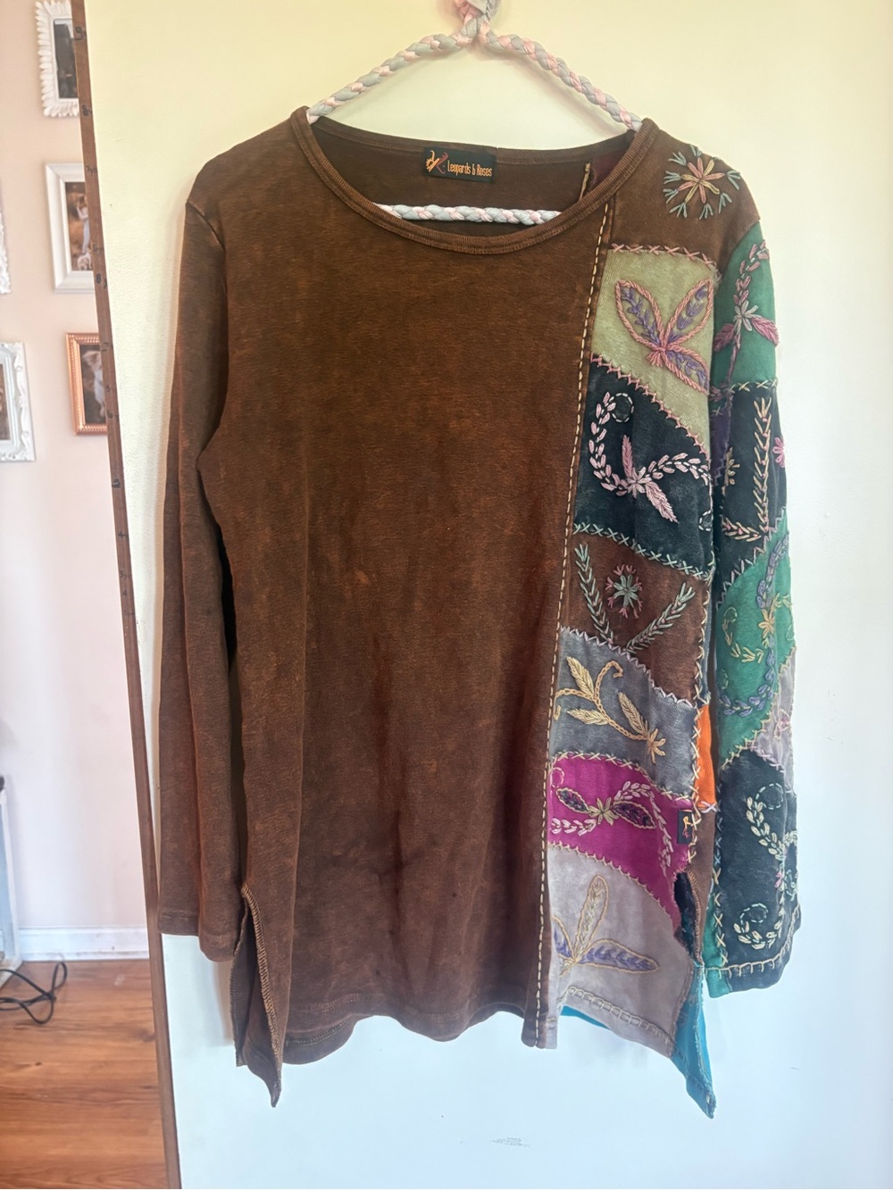 Leopards & Roses | 100% Cotton Embroidered Patchwork Top